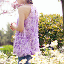 Purple Halter Neck Sequin Tops Women Custom Size Sleeveless Sequined Party Top image 2