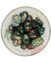 Green Jade Rune Set Natural Healing Crystal Spritual Tumble Gemstone 25Pcs - £23.26 GBP