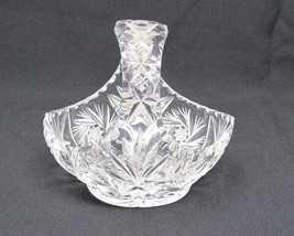 Cut Glass Basket Lead Crystal Handle 5&quot; Heavy 8 Pointed Star Design Vintage - $58.34