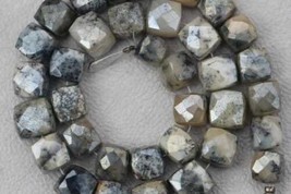 8 inch faceted cube beads of dendrite opal, 6 mm -- 8 mm, natural beads, natural - £25.07 GBP