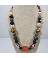 Vintage BOHO Statement Necklace 25 Inch Black Orange Brown Animal Print - $39.76 CAD
