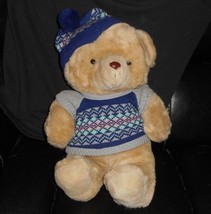 Vintage 1986 Cuddle Wit Baby Teddy Bear Blue Sweater Stuffed Animal Plush Toy - £29.61 GBP