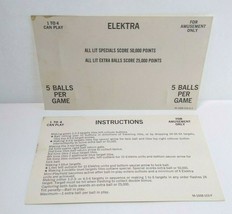 Elektra Vintage Pinball Machine Original Instruction &amp; Replay Card 1982 Vintage - £20.07 GBP