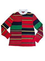 Club Room Men&#39;s Roadmap Striped Rugby Long Sleeve Polo Shirt Red Multi Men&#39;s M - £23.24 GBP