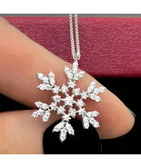 2.00 Ct Round Cut Moissanite Snowflake Pendant Necklace 14k White Gold Plated - $59.39