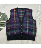Liz Sport Womens Vintage 90s Sweater Vest Size L Purple Green Plaid Chunky - $46.02 CAD