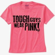 Boys T-shirt Gildan Boys Tough Guys Wear Pink Short Sleeve Graphic Tee Neon Pink - £6.76 GBP