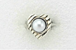 Created Pearl Heart Ring 7.5 g Real Solid Sterling Silver 925 Size 6.25 - £30.83 GBP