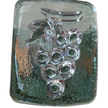 Clear Crystal Paperweight Grapes Fruit Italian Handmade Art Glass Square Tile - £13.64 GBP