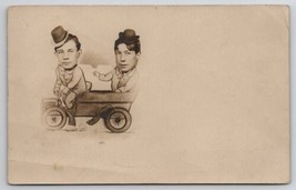 RPPC Young Men Tiny Deby Hats &amp; Automobile Photomontage Studio Prop Postcard V21 - £23.56 GBP