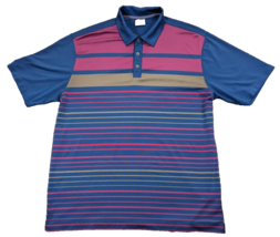 Nike Golf Polo Shirt Men Blue Purple Gold Red Striped Dri-Fit Size Large - $15.76