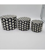 3 Black And White Round Nesting Boxes With lids Heavy Duty Decorative - £15.06 GBP