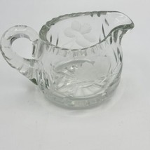 Vintage Creamer Milk Dish Pitcher Clear Glass Etched Flower Leaf Dragonfly - £10.18 GBP