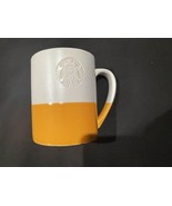 2014 Starbucks embossed logo Ceramic Coffee Mug 14 oz orange &amp; white - $177.89 MXN