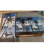 Haitian Art Paintings Ocean Sea Boats Signed Vintage 20x8/16x12 Rodney G... - £93.15 GBP