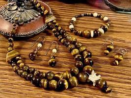 &quot;Reinvented Vintage&quot; Tigers Eye Type Stone Necklace Set - £47.69 GBP