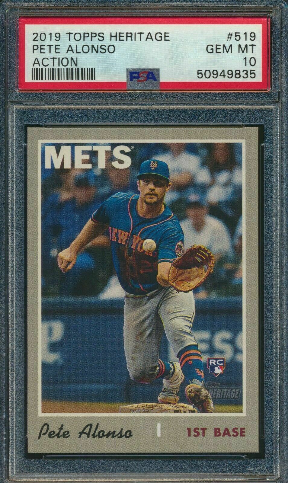 2019 Topps Heritage Pete Alonso Action Rookie RC Mets #519 PSA 10 GEM MT - $219.00