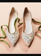 Rene Caovilla Cinderella Crystal Embellished Lace Low Heel Pump, Lilac 37.5 - £265.90 GBP