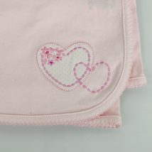 Vintage Just One Year Pink 1-Ply Cotton Baby Girl Receiving Blanket White Hearts - £31.27 GBP