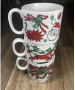 VTG Christmas Holiday Mugs Stacking Cups Ceramic Set 3 Trimont Ware Japa... - €21,70 EUR