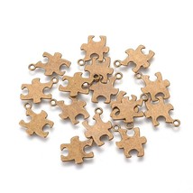 10 Puzzle Piece Charms Pendants Stamping Blank Autism Awareness Antiqued Bronze - £1.99 GBP