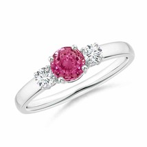 ANGARA 5mm Natural Pink Sapphire &amp; Diamond Three Stone Engagement Ring in Silver - £506.14 GBP+