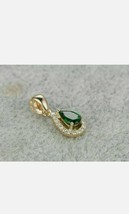 0.50 CT Pear Cut Emerald &amp; Diamond Halo Pendant 14CT Yellow Gold FN For Women - £63.76 GBP