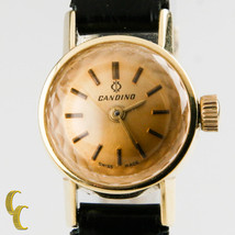 18k Yellow Gold Candino Women&#39;s Vintage Hand-Winding Watch w/ Black Leather Band - £1,244.28 GBP