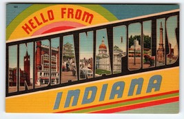 Hello Greetings From Indianapolis Indiana Postcard Large Big Letter Line... - $12.83