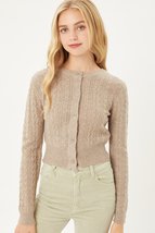 Truffle Brown Buttoned Cable Knit Cardigan Long Sleeve Sweater_ - £14.94 GBP