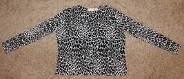 Christie Jill Long Sleeve Fine Pleated White Black Animal Cardigan Top L Xl - $2.97