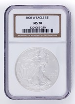 2008-W Bruñido Plateado American Eagle Graduado Por NGC Como MS70! Bonit... - £103.30 GBP