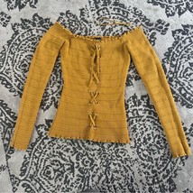 Ambiance Apparel Off-Should Ribbed Knit Mustard Sweater Sz S - $15.52