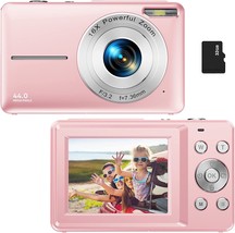 Digital Camera, Kids Camera With 32Gb Card Fhd 1080P 44Mp Vlogging Camera, Pink - £35.96 GBP