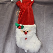 Santa Claus Christmas Stocking 21&quot; Long x 10&quot; W Toe to Heel Flux Fur Holly - £15.34 GBP