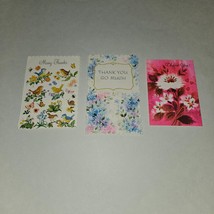 3 VTG Thank You Small Greeting Cards Lot Floral Flowers Birds NEVER USED - £11.64 GBP