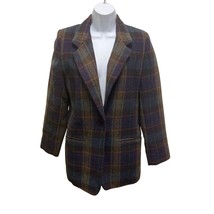Vintage Savannah Pure Wool Jacket Brown Blue Purple Plaid Classic Size 6... - $43.69