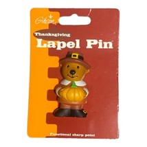 Vintage Gibson Greetings Thanksgiving Teddy Bear Pilgrim Pumpkin Lapel Pin *New - £7.96 GBP