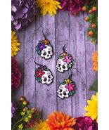 Day of the Dead Earrings, Cute Skull and Flowers Jewelry, Handmade Flora... - $15.99
