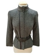 Vintage ABS Allen Schwartz Black Zip-up Jacket Skirt Suit Set w/ Leather... - £59.27 GBP