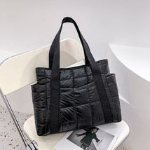 Retro Quilted Lattice Large Shoulder Bag Women Solid Color Nylon Shopping Bags W - £31.58 GBP