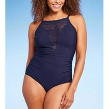 Aqua Green Women True Navy UPF 50 Crochet High Neck One Piece Swimsuit XL(16/18) - $13.82