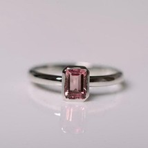 925 Sterling silver Pink Tourmaline Gemstone Wedding Statement Bezel Settin Ring - £66.96 GBP