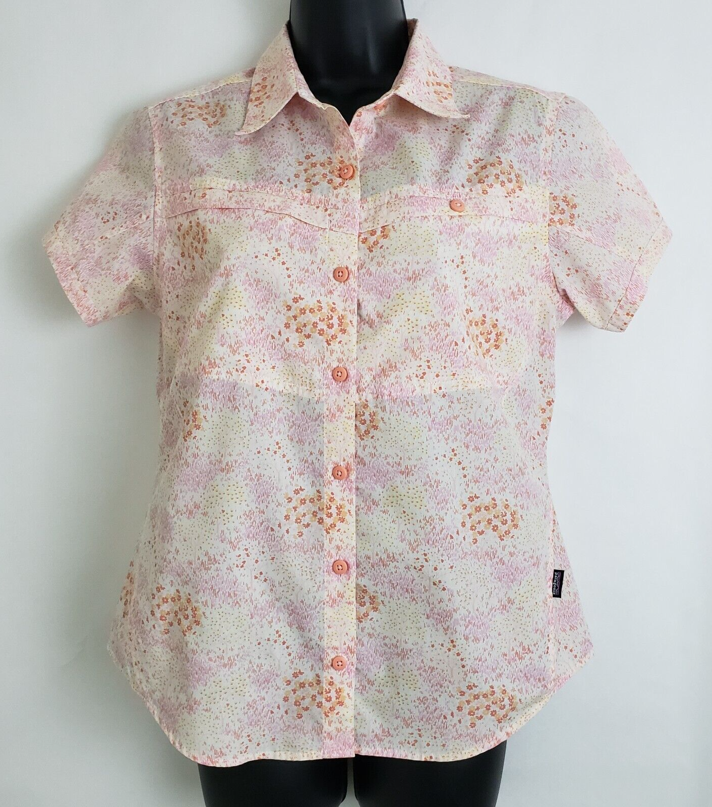Primary image for Patagonia Women's Blouse Short Sleeve Floral Peach Multi-Color Size 6