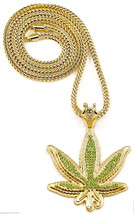 Leaf New Rhinestone Pendant Pot Necklace with Chain Hip Hop Weed Cannabis - £27.26 GBP+