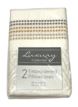 Luxury Collection Embroidered Pillowcase Pair (2) 20 x 30" Ivory Dotted ... - $9.90