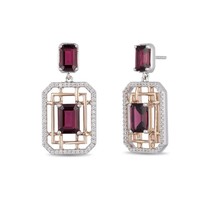 Disney Mulan Emerald-Cut Drop Earrings Garnet and 3/10 CT. T.W. Diamond Drop Ear - £123.40 GBP