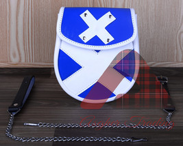 Scotland Flag kilt Sporran - Semi Dress Scottish Day Sporran With Chain Strap - $45.00