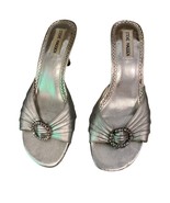 STEVE MADDEN Women&#39;s size 7M Leather Diamond Slip-On SILVER Open Toe Hee... - $6.74 CAD