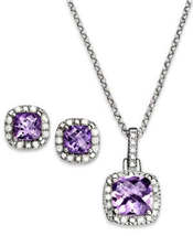 RH Macys Sapphire/Diamond Sterling Silver18In Pendant Necklace /Stud Ear... - £39.87 GBP